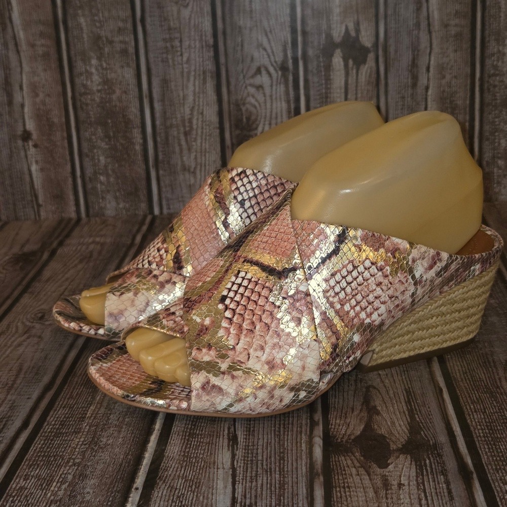 Sz 8.5 M Corso Como Snake Print Pink Gold‎ Metallic Espadrille Wedge Sandals EUC